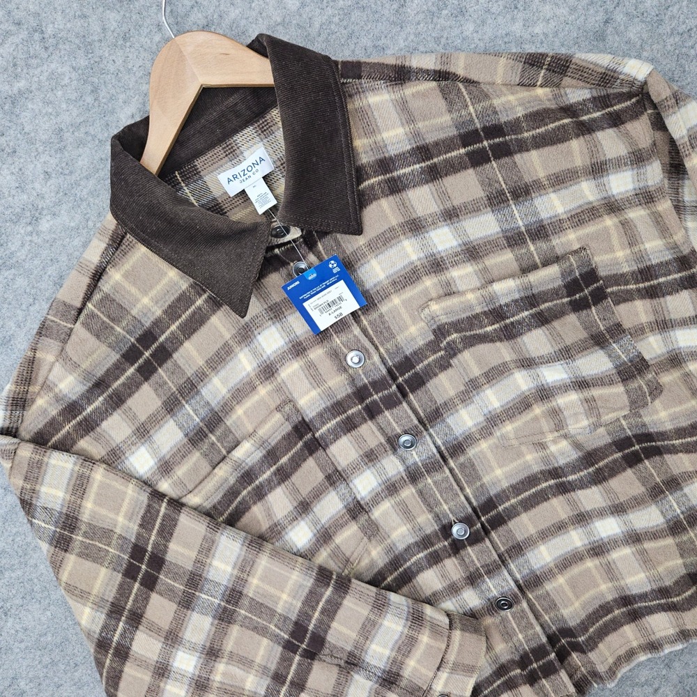 NEW Arizona Jean Co Plaid Shacket Women's XL Brown Corduroy‎ Collar Button Front